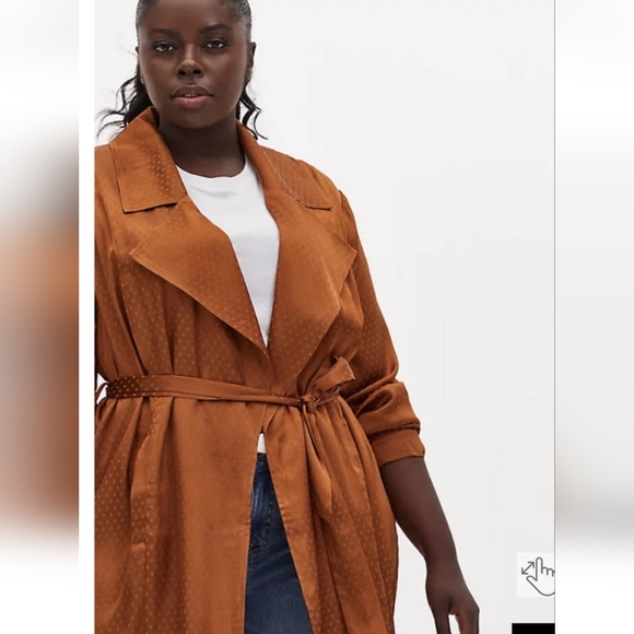 Torrid Women's Copper Dotted Jacquard Self Tie Trench Jacket Trench Coat 18-20 - Picture 2 of 12